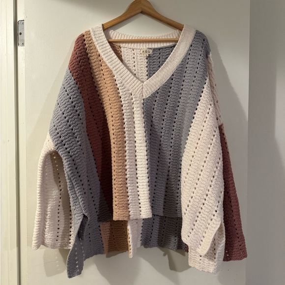 POL Sweaters - Oversized pastel striped Vneck sweater